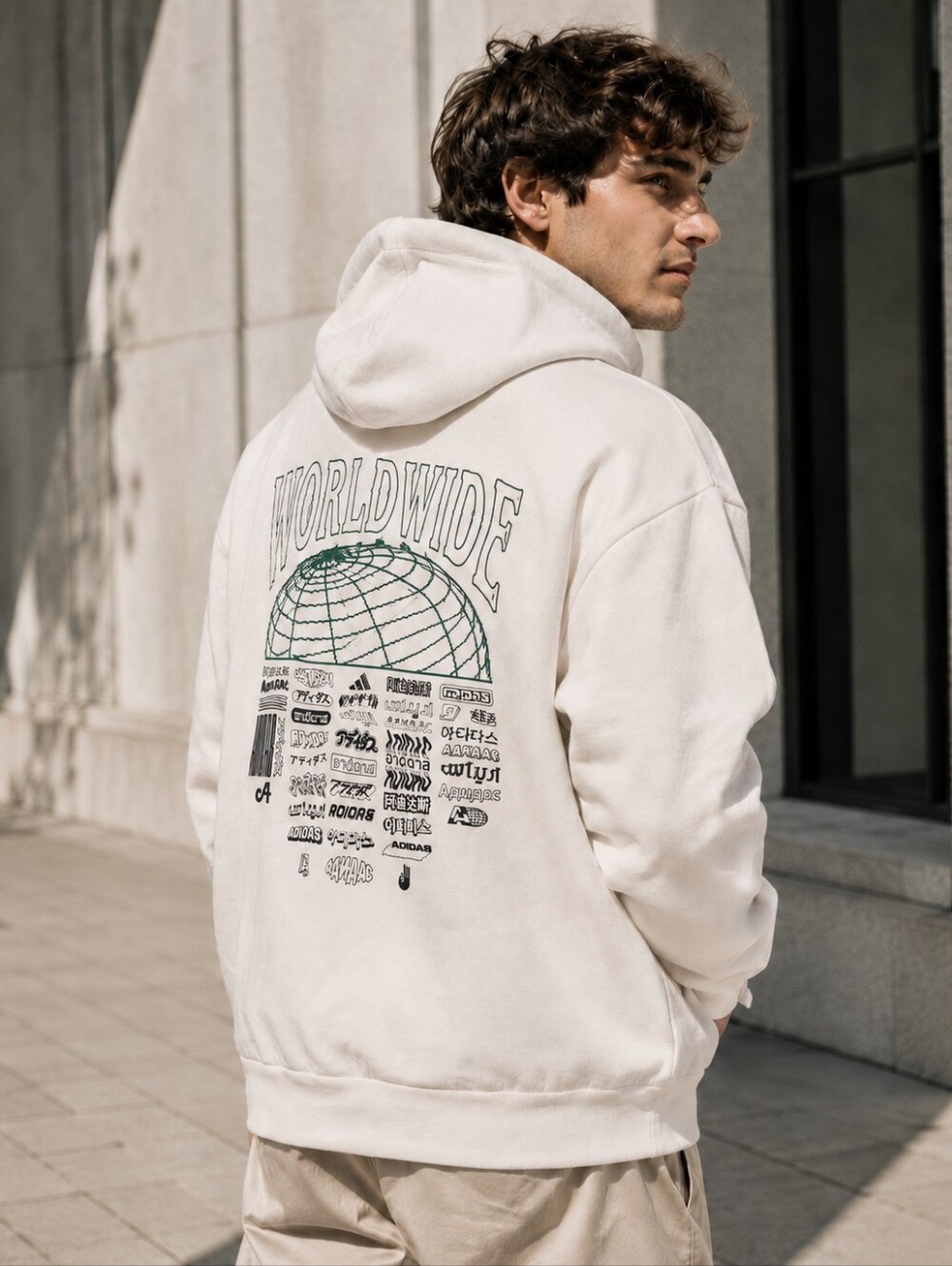 Adidas Athletics Pack Clash Worldwide Hoodie Men XL FK2099 Cream Graphic
